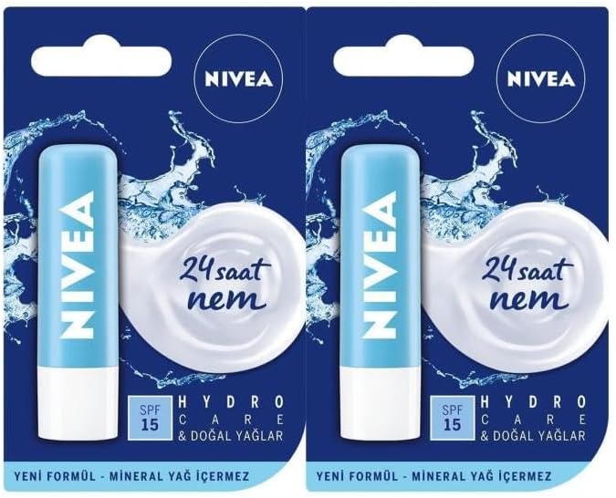NIVEA Hydro Care SPF 15 Güneş Korumalı Dudak Bakım Kremi 4,8g x2 Adet