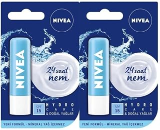 NIVEA Hydro Care SPF 15 Güneş Korumalı Dudak Bakım Kremi 4,8g x2 Adet