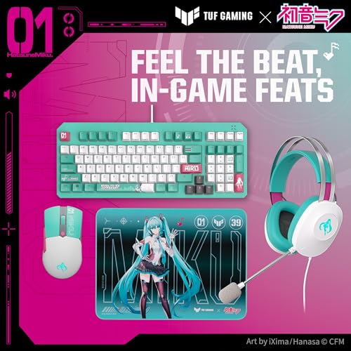 Image of ASUS TUF Gaming Hatsune Miku Edition Mini Wireless Mouse - Right-Handed, 65g Lightweight, Compact, Tri-Mode Connectivity, 12K DPI, up to 134Hr Battery, RGB Miku Logo, PC /Mac Support - Aqua