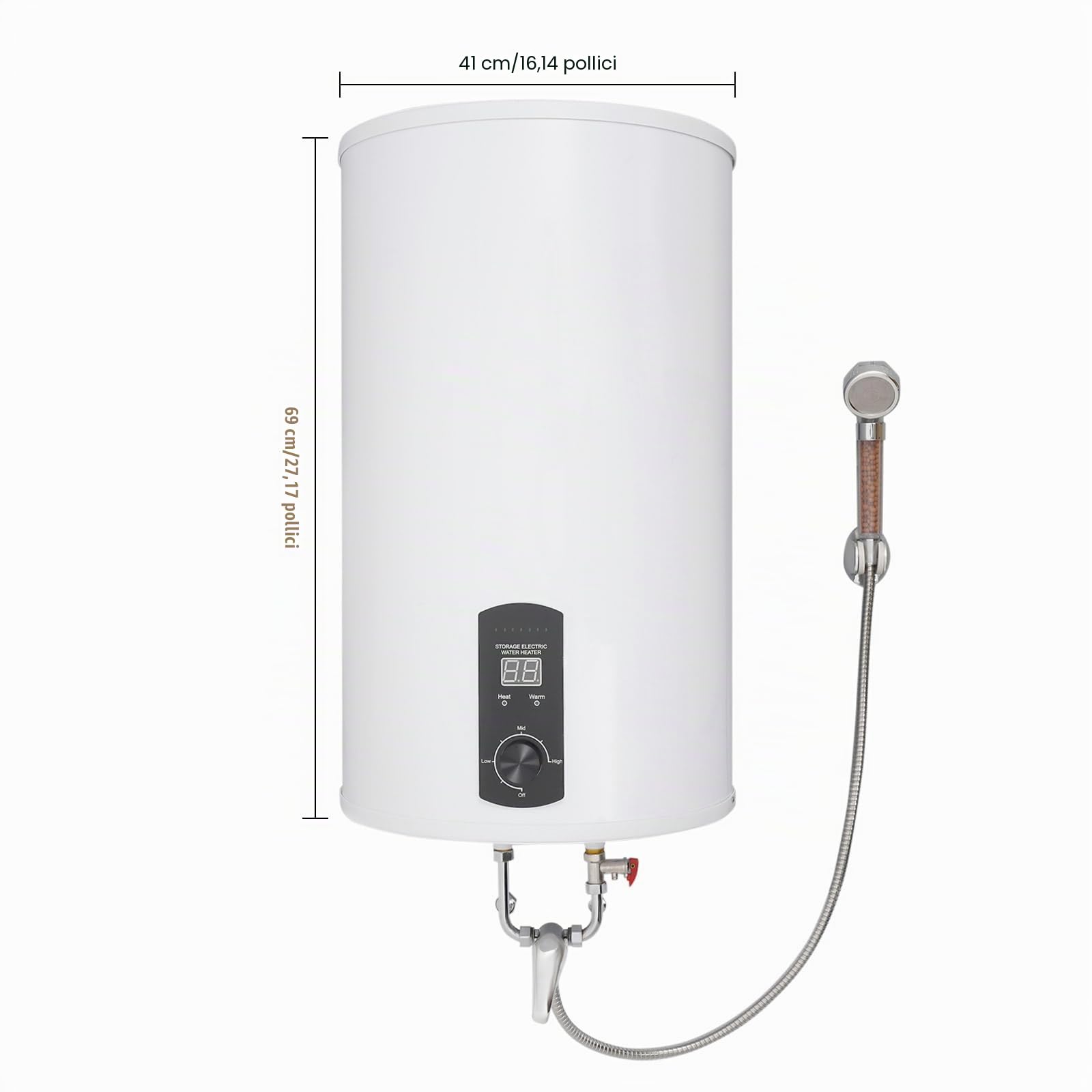 Scaldacqua Elettrico da 120 Litri, Scaldacqua Hung, Serbatoio Orizzontale, 30-75 °C, Riscaldamento Rapido Con Pulsante Pre-Termostato