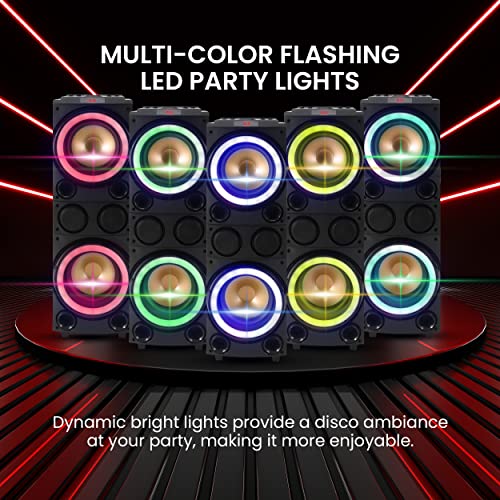 10'' Portable Bluetooth Speaker System - Karaoke Speaker w/LED Lights, USB/Micro SD/FM/BT/Aux/Remote Control/Mic & Guitar Inputs, Built-in Rechargeable Battery w/Wheels & Handle Bar - Pyle PPHD210.5 by Pyle - Image 4