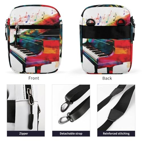 Small Satchel,Colorful Piano Keyboard Music Oxford Cloth Messenger Bag,mini Shoulder Bag,crossbody Bags with Adjustable Strap for Men Women3