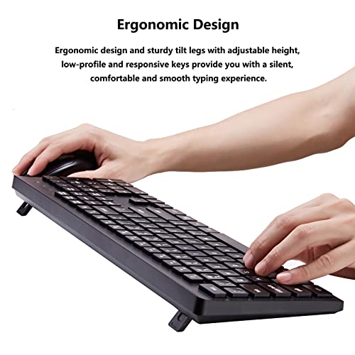 Wireless Keyboard And Mouse Combo 2.4G Full Size External Cordless Keyboard Mouse Set With Numeric Keypad For Windows Mac Laptop Pc Computer Desktop Notebook Chromebook Compact Mouse (Black) #TOP2