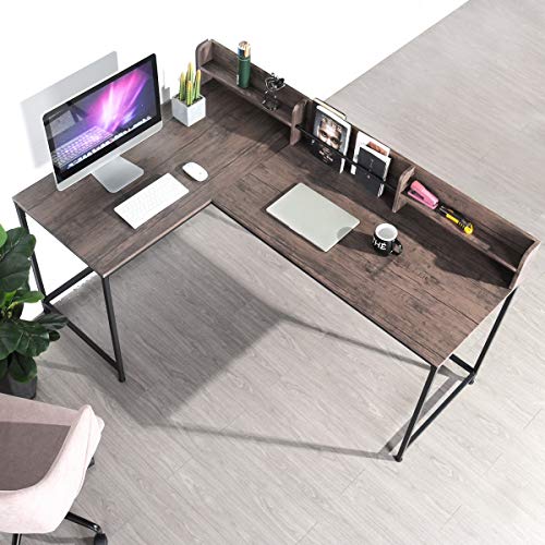 Furniturer 65" L-Shaped Large Storage, Corner Computer Writing Gaming Modern Hutch Living Study Room Bedroom Home Office Desk, Wood #TOP3