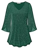 Bebonnie Dressy Christmas Tops for Women: Womens Sparkly Sequin New Years Eve Holiday Festive Elegant Fancy Blouses Fall Winter Fashion Trendy Formal Dinner Wedding Tunic Tops Emerald Green XXL