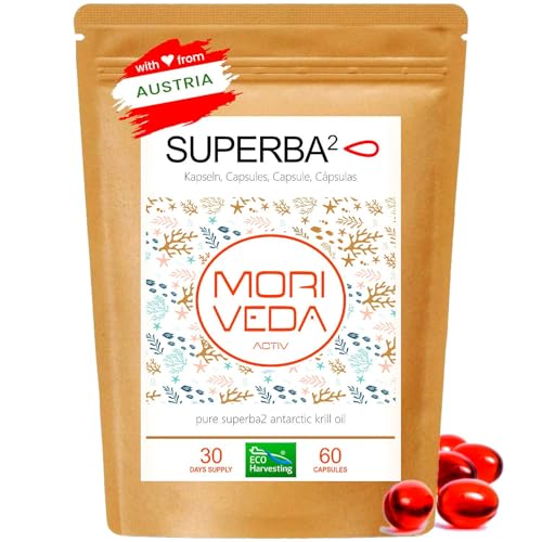Superba Premium Aceite de Krill Cápsulas Blandas   Omega 3   astaxantina esterificada, antioxidantes y vitaminas   corazón sistema inmunológico memoria   60 cápsulas por el MoriVeda