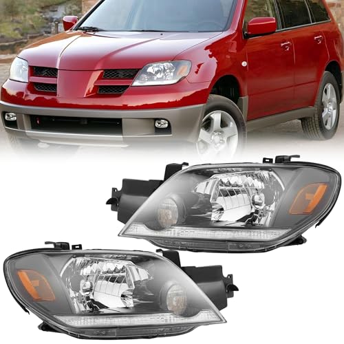 For 2003 2004 2005 2006 Mitsubishi Outlander LS/XLS Headlight Assembly - Halogen Headlamp Models Only, w/o DRL, w/o Bulbs, Left Driver Side & Right Passenger Side, OEM MN133515/MN133516