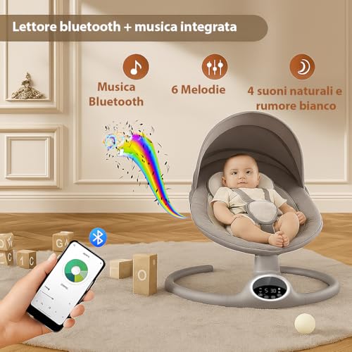 BEBE2LUXE Alpha, Sdraietta Dondolo Automatico Per Neonato Fino A 9 Kg, Altalena Eletrica Con Melodie, Telecomando, Touch Screen Led, Regolazione Dello Schienale, Timer, Silenzioso - 2