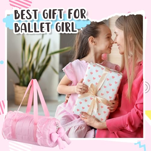 Image of 12.8 Inches Quilted Puffer Ballet Dance Bag Cute Tote Bag with Hanging Bow Pendant for Travel Dancing Dress