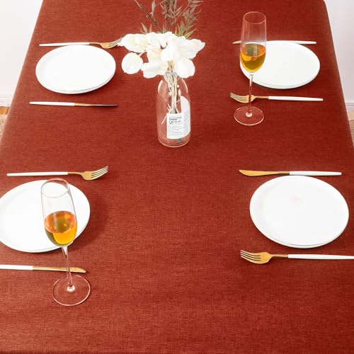 Image of AUSSPVOCT Textured Table Cloth Rectangle 60x104 Inch for Home Kitchen Decor | Terracotta Waterproof Spill-Proof Wipeable Fall Tablecloths Wrinkle Free Rectangular Dining Tables Cover