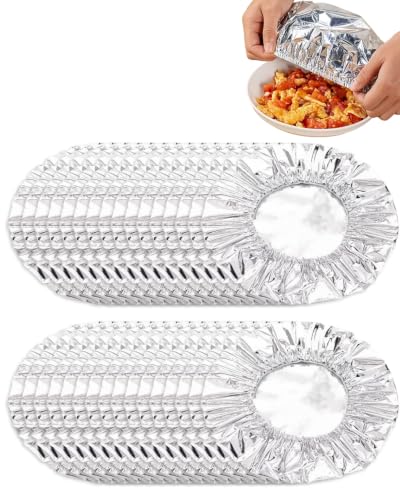 RAVNIX 30 Couvre-Plats en Aluminium Alimentaire, Réutilisables et Résistants à la Chaleur, Idéal pour Tupperwares, Bols & Restes Alimentaires, Conservation Longue Durée au Réfrigérateur, Papier