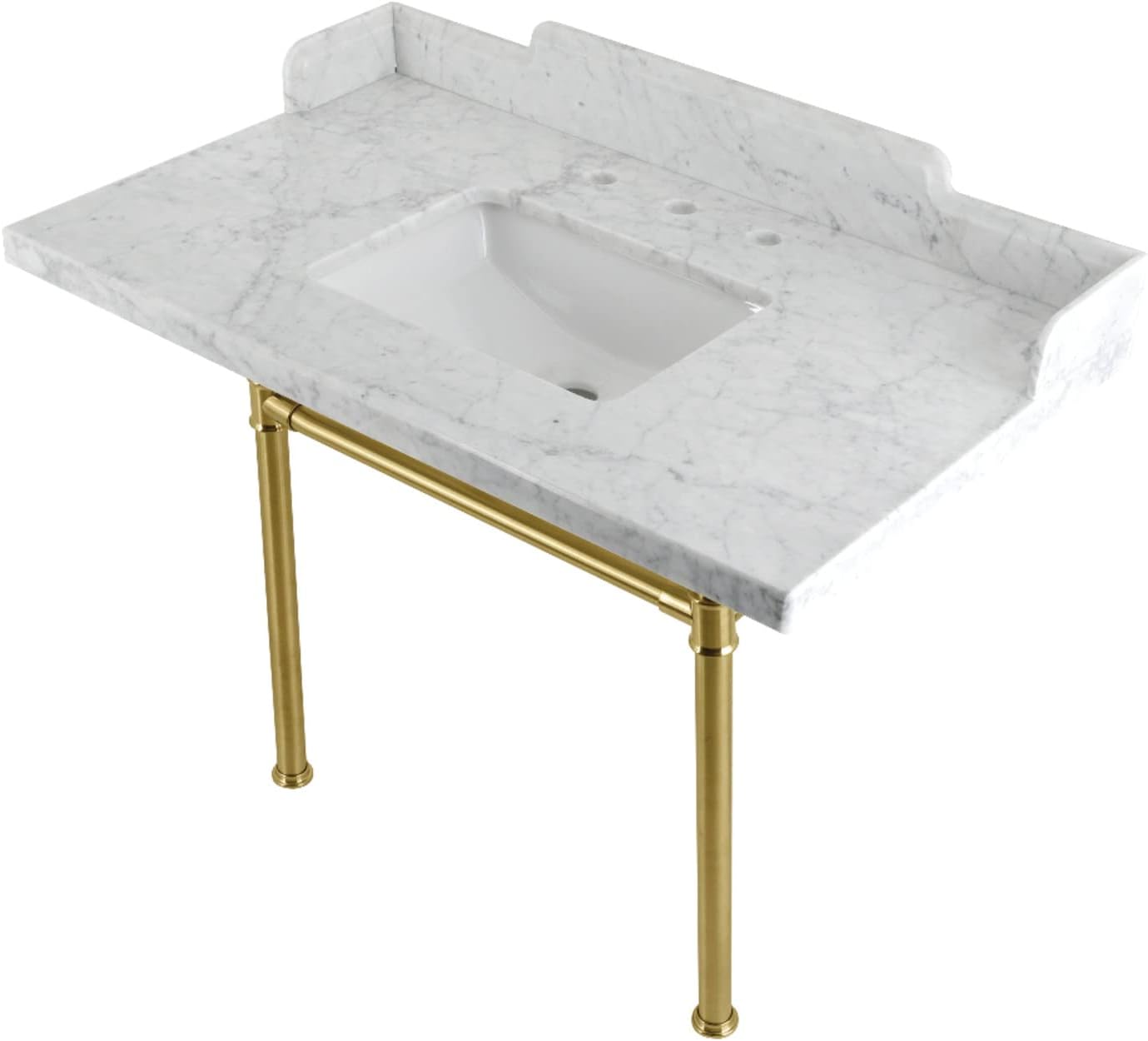 Kingston Brass LMS36M8SQ7ST Wesselman 36" Carrara Marble Console Sink with Stainless Steel Legs, Marble White/Brushed Brass