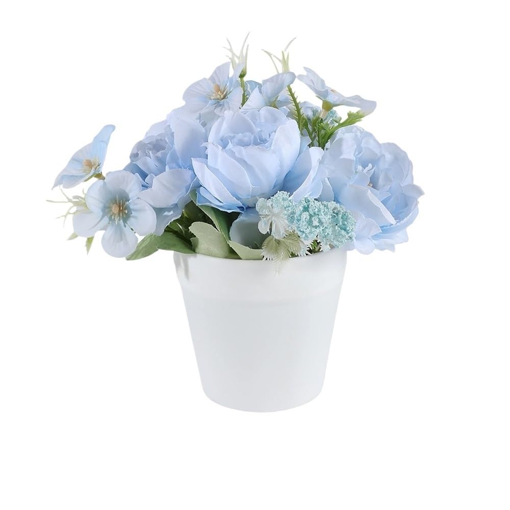Huffa Lightblue Simulated Peony Flower Arrangement - Realistic Plastic Potted Decor For Home And Dining Table, Indoor & Outdoor Use(Lightblue)