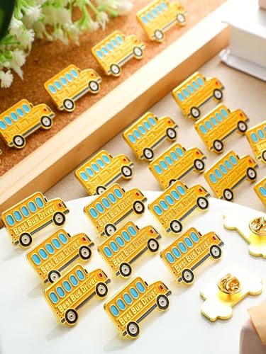 Image of Landical School Bus Ornament Appreciation Gifts Driver Pins Bulk Thank You Pins Birthday Essentials Accessories for Men Retired