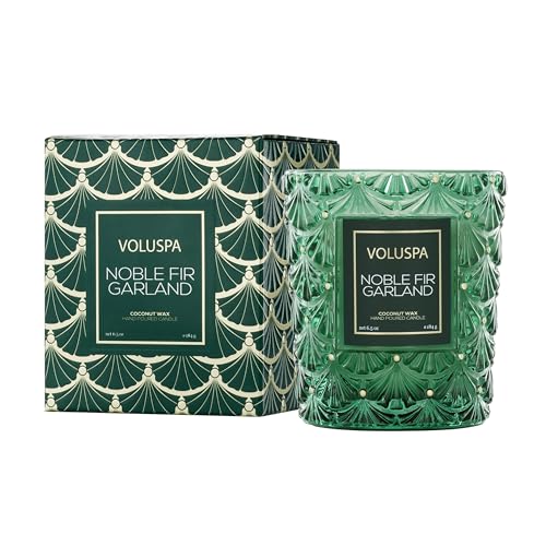 Voluspa Noble Fir Candle - 6.5 oz Coconut Wax, Christmas Scent, 40-Hour Burn, Made in the USA