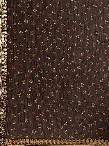 Image of AKHILAM Women's Lace Border Polka Dot Chiffon Saree with Unstitched Blouse Piece(Brown 2QEN1610 M)