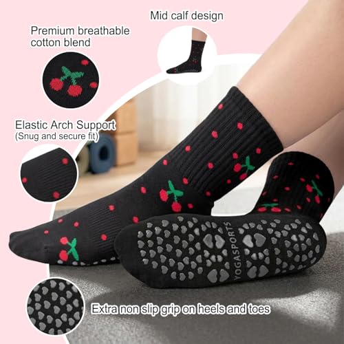 Image of Pilates Socks for Women, Non Slip Grip Socks for Yoga, Barre, Hospital, Grippy Socks Womens Gifts, 4 Pairs