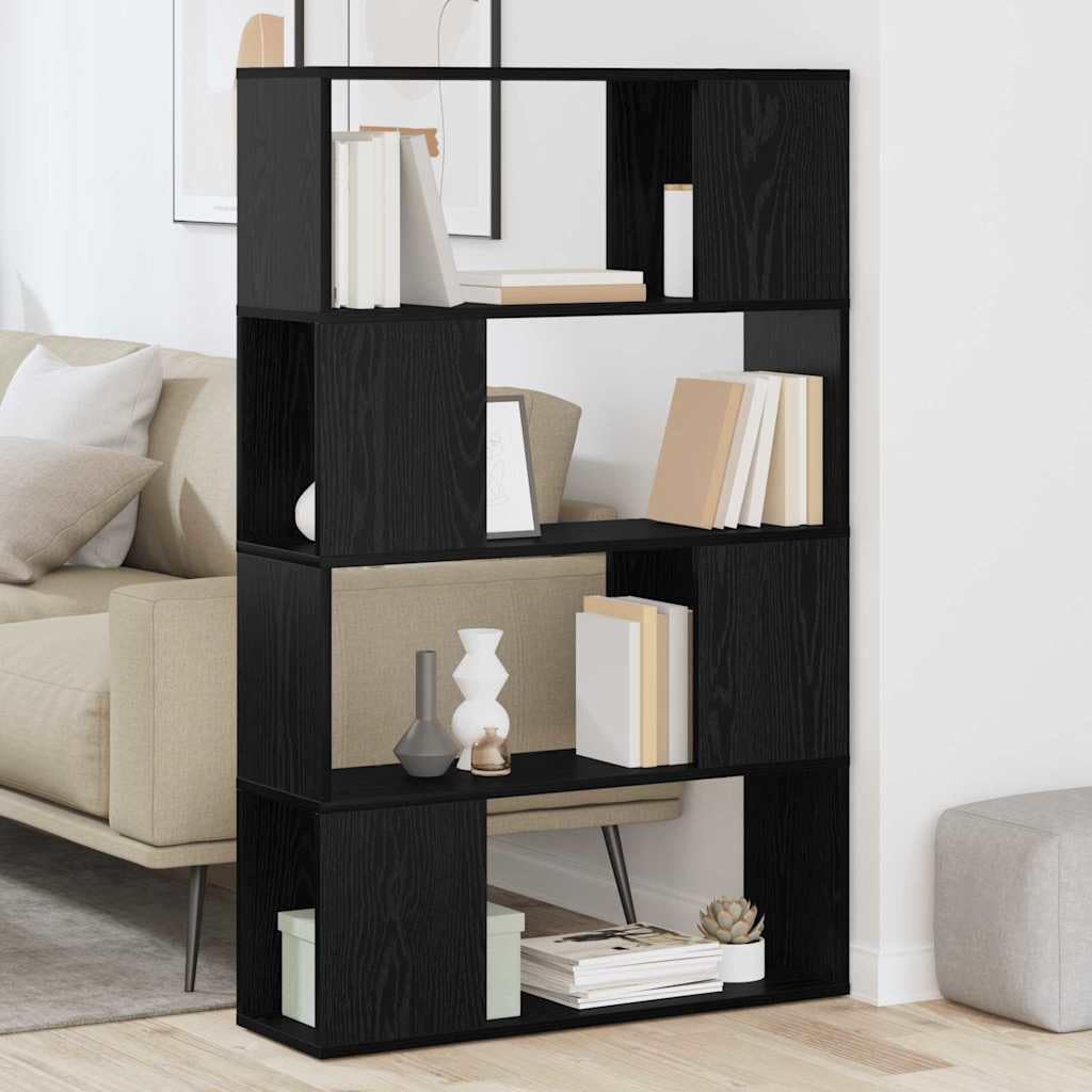 Zestaw szafek TV czarny 80 x 24 x 125 cm, montaż na ścianie, materiał drewnopochodny, 4 półki, nowoczesny design do salonu, zajmuje mało miejsca