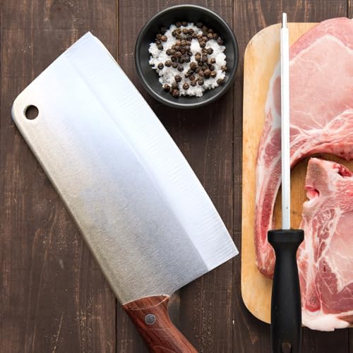 Image of Machado Forging Serbian Chef Knife Set - 12 inch Full Tang High Carbon Clad Steel Butcher Cleaver with Knife Sharpener - Perfect for Vegetables, Fish, Meat - Ideal for Kitchen, Hotel, Restaurant