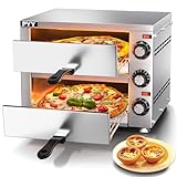 PYY Countertop Pizza Oven Electric Indoor Pizza Oven Commercial Stainless Steel 2-Layers Pizza Cooker with Timer for Home Restaurant Silver