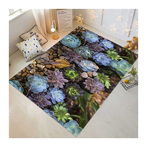 KKCF Teppich Flur LäUfer, 3D Sukkulenten Muster Weicher Teppich for Küche Wohnzimmer Eingang, 0,6Cm Dicke Waschbare Veranda Matten Mit Rutschfester Rückseite Cover