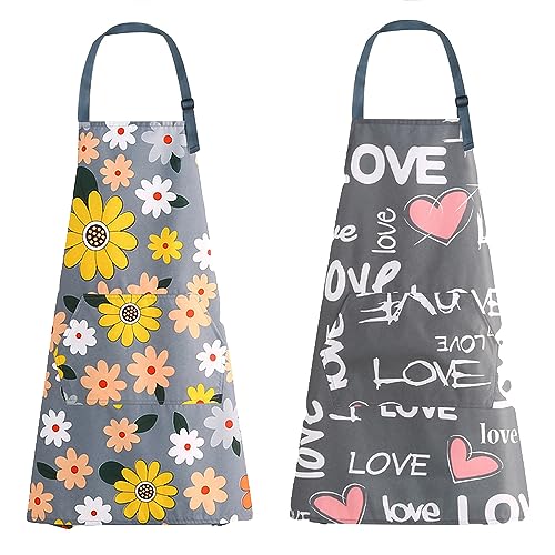 YZDZSW 2 Pcs Kitchen Aprons for Women Aprons for Cooking Waterproof Ladies Baking Apron with Pockets Kitchen & Gardening (Floral)
