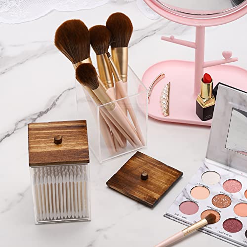 Tbestmax 3 Pack Qtip Holder - 12 Oz Bathroom Organizer And Storage Containers, Plastic Square Apothecary Jars With Black Bamboo Lids For Cotton Ball, Cotton Swab, Floss #TOP6