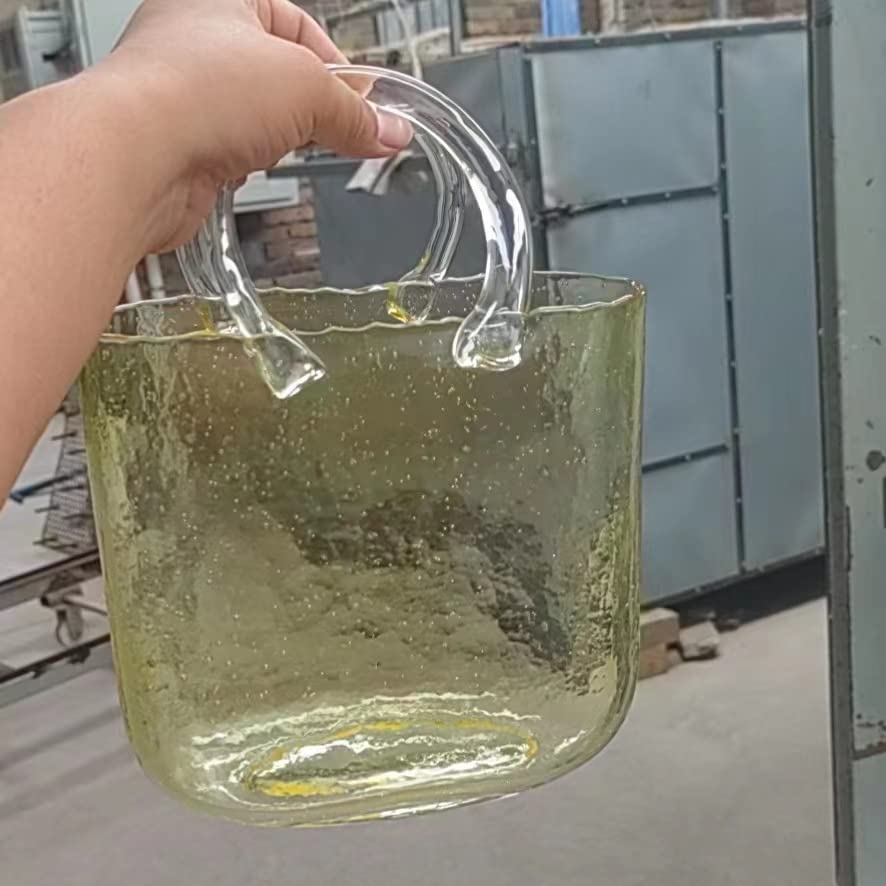 Ghzste Glass Pocket Vase, Transparent Purse Vase with Fish Bowl, Transparent Hand Basket, Living Room, Flower Arrangement, Creative Bag, Aquarium (Yellow), Ghzstey2ceh83mpw-6