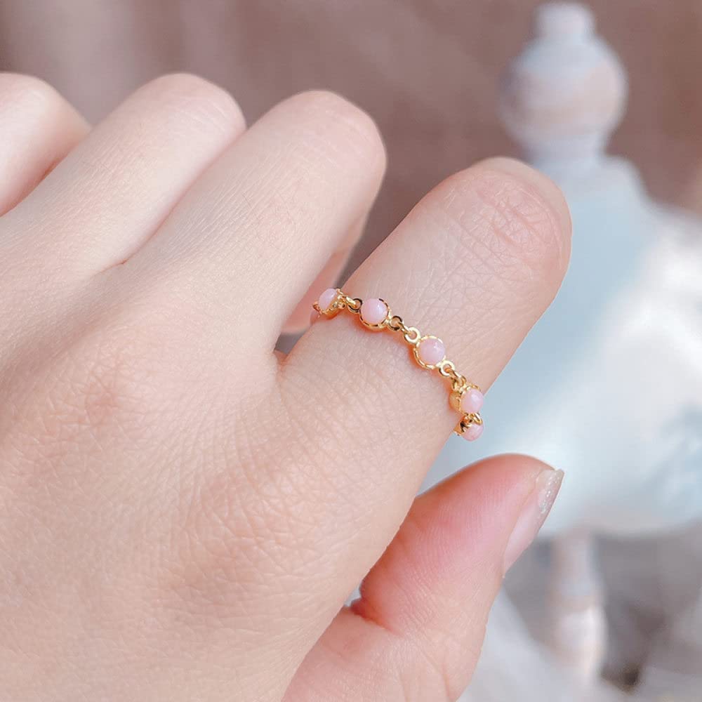 HGJH Ring Silber 925 Damen, 925 Sterling Silber Die Linien Ziehen Rosa Opalring Natürliche Runde Türkise Boho Verstellbare Ringe Goldener Edelstein Energie Charm Hochzeitsschmuck Geschenke Für Männer