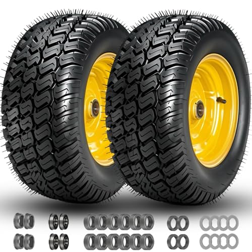 16x6.50-8 Tubeless Tire and Wheel, 4 Ply 16x6.5-8' Lawn Mower Tires with 3/4' Bearings with Extra 5/8' Bearings and 1' Bushings, 3'-5.8' Offset Hub, Fit Riding Mower and Garden Tractor Front Wheels