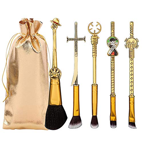 5PCS Anime One Piece Makeup Brushes Set,WeChip Metal Handle Brush Set Anime Peripheral Christmas gift