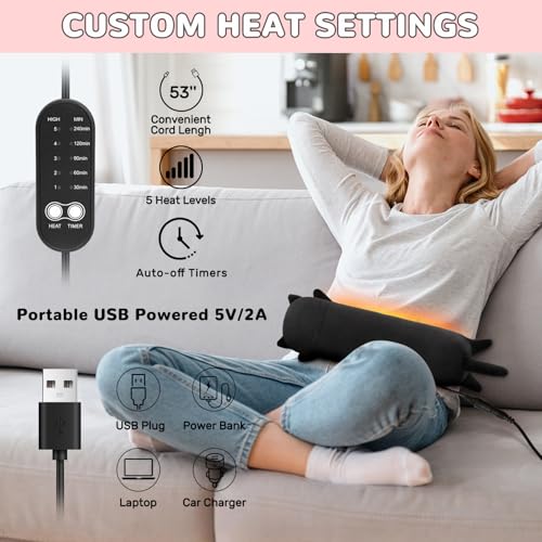 Image of Cat Heating Pad for Period Cramps, USB Power Heated Plush Stuffed Animals | Menstrual Pain Relief Portable Electric Heat Pad, Teen Girl Gifts Trendy Stuff, Funny Gift for Women Teenage Girls Cat Lovers