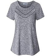 Vindery Women Quick-Dry Line Decor Front Yoga Workout Shirts Athletic Gym Loose Fit Tops