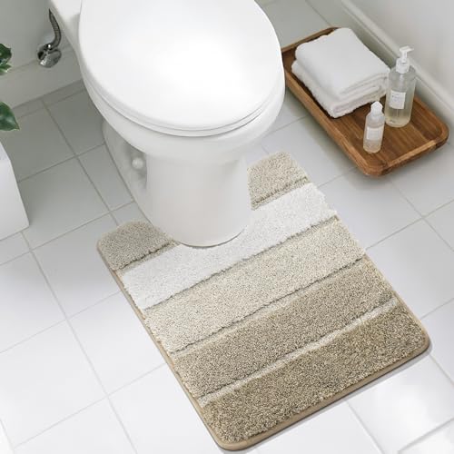 COSY HOMEER Toilet Rugs U-Shaped 24"x20", Ultra Soft Absorbent Bath Mat with Non-Slip TPR Backing, Machine Washable Shaggy Rug for Toilet, Beige Beige 1'8" x 2' (U-Shape)