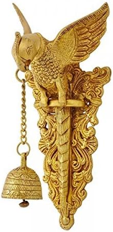 Aakrati Pieza de exhibición de loro de latón con campana decorativa de pájaro de bienvenida para colgar en la puerta, decoración de pared,