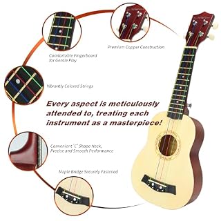 Soprano Ukulele 21 – Beginner Kit, Complete with Gig Bag, Strap, Tuner, Strings, Picks, Cloth – Ideal for Concerts, Left-Handed Friendly – Perfect Beginner Ukulele - Les Beatles, Paul McCartney, John Lennon, RIngo Starr, George Harrison Soprano Ukulele 21 - Beginner Kit, Complete with Gig Bag, Strap, Tuner, Strings, Picks, Cloth - Ideal for Concerts, Left-Handed Friendly - Perfect Beginner Ukulele – Image 2