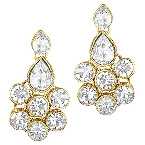 Image of Peora Crystal Studded Gold Plated Layered Long Necklace & Dangle Earring Jewellery Set for Women & Girls