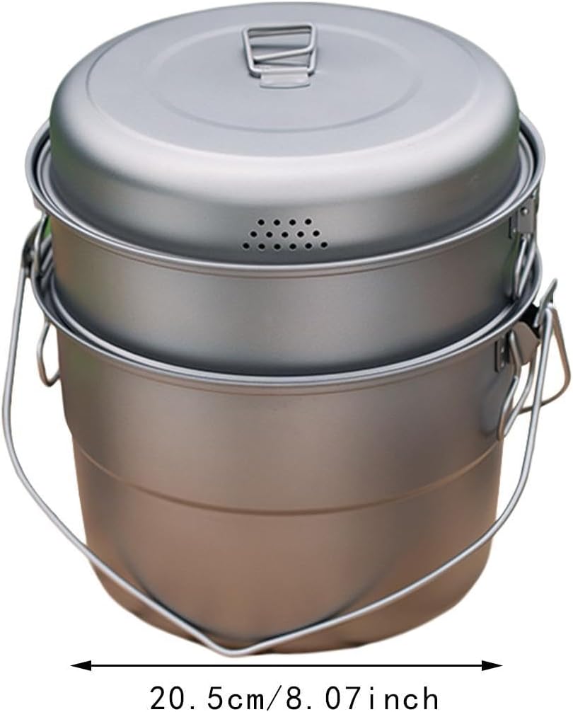 Camping Hanging Pot Soup Pot 5.5 L Stockpot Stew Pot Open Fire Cookware for Hiking Holidays Barbecue Fishing Family Reunions, with Steamer Rack