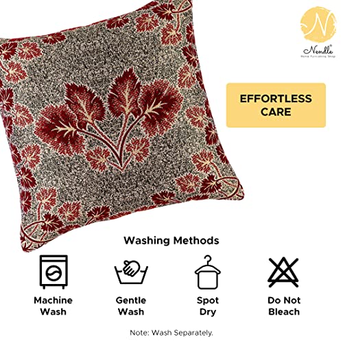 Image of Nendle Jacquard Weaved 16x16 inch Polycotton Ethnic Floral Cushion Cover Set of 5 (40 * 40cm, Maroon)-210 TC