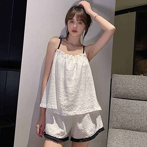 SHALOLY Pajama Sets Women Summer Comfortable Loose Casual Korean Sleeveless Sleepwear Lovely New Simple Breathable Pure (Color : A, Size : XXL) (A M)
