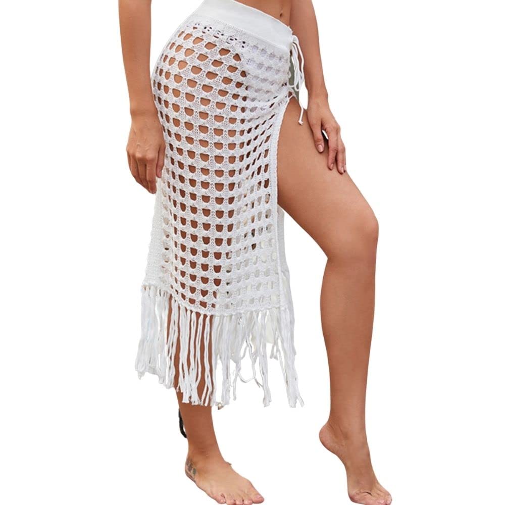 JFANPareos Playa Mujer Vestido de Punto de Malla Falda de Punto Falda con Abertura Lateral Bikini Cover Up Chic Grande Envolvente Falda Pareo Camisolas y Pareos para Mujer