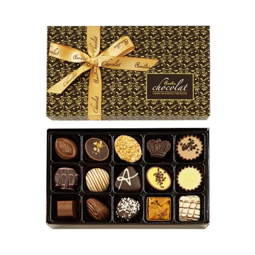 Amelie Chocolat Luxury Collection | Luxury Handmade Chocolates | Adult Chocolate Gifts | 15 Assorted Chocolates | Belgian Chocolate Gifts | Chocolate Fillings | Chocolate Pralines | Chocolate Ganache