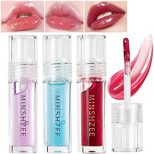 3 Pcs Hydrating Lip Glow Oil Plumping Shiny Lip Gloss Set Smooth Moisturizing Lip Gloss Neutral Nude Nourishing Long-Lasting High Glossy Lipgloss (Set B) #TOP24
