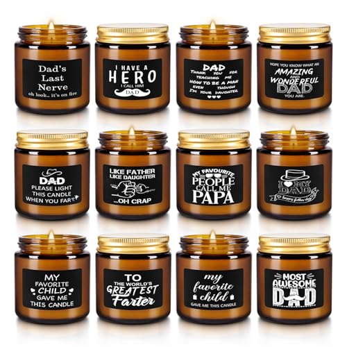 Gift for Dad 12-Pack 3.5 oz Scented Candles Fathers Day Christmas Birthday Gifts from Daughter Son Soy Wax Candles with Heartfelt Messages Smokeless Long-Lasting for Papa Husband Grandpa