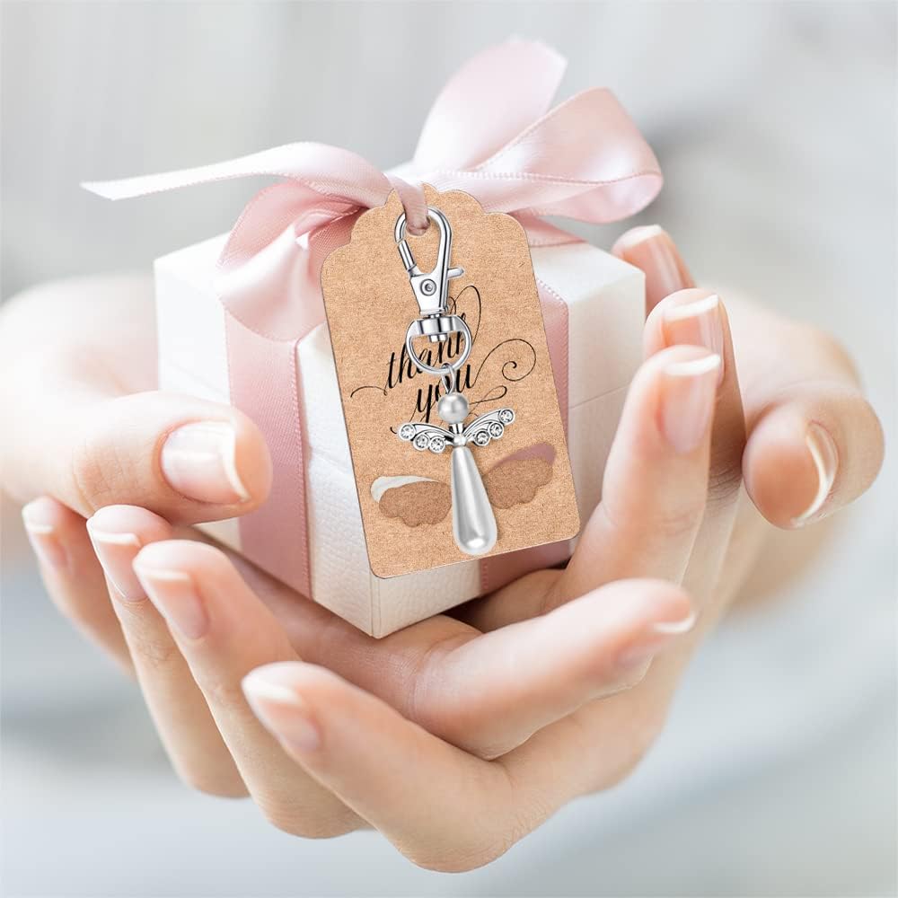 MOVINPE 40pcs Angel Favor Keychains Plus Organza Bags Plus Angel Wing Thank You Tags, Guest Return Favors for Baby Shower, Bridal Shower, Wedding Charm, Party Favors Thank You Gifts in Bulk - Image 3