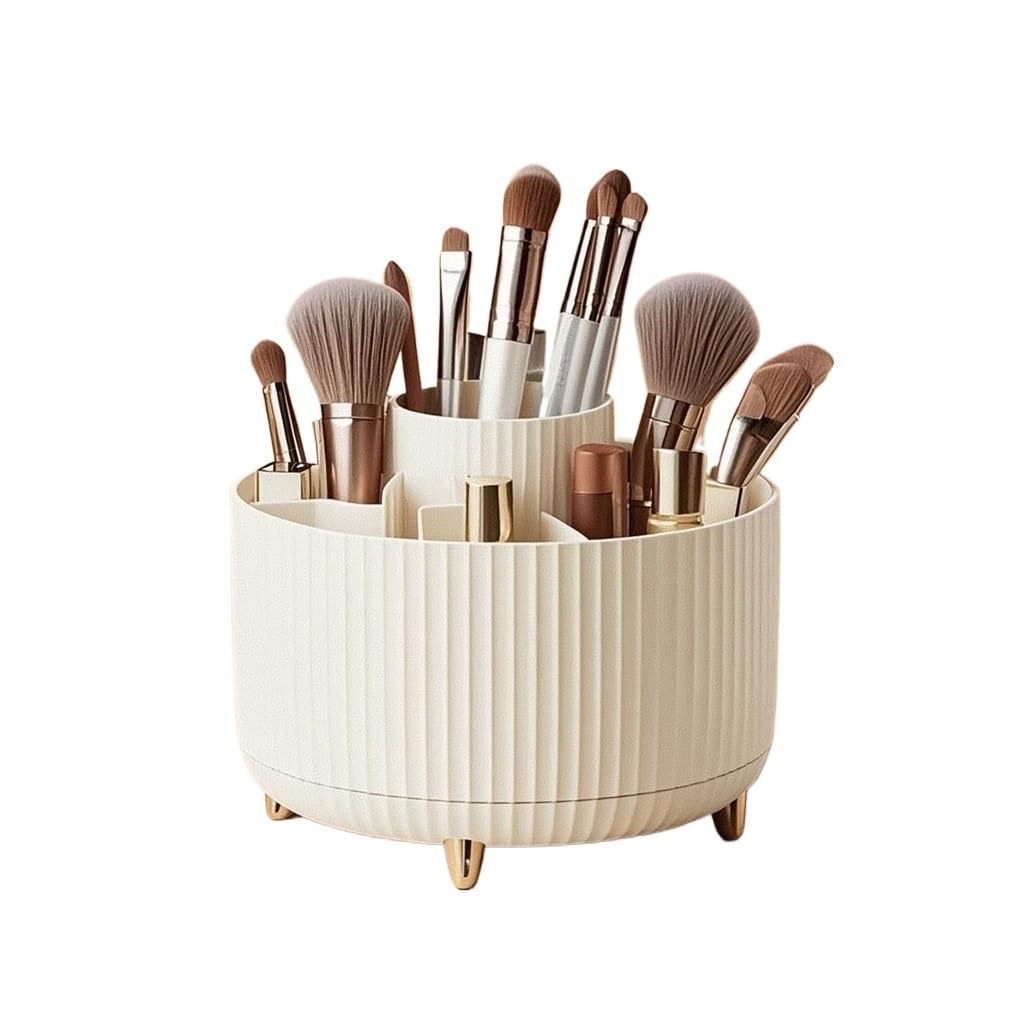 LIANXIBAG 360 Degree Rotating Makeup Brush Holder Cosmetic Large Capacity Lipstick Pen Eyebrow Jewelry Container(White)
