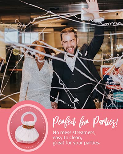 BATTIFE Streamers Poppers - Hand Throw Confetti Poppers, No Mess Paper Crackers for Birthday Wedding Party Celebrations, White, 16.4Ft/5M (40Pack) - Thumbnail 4