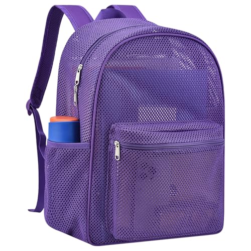 USPECLARE Mochila resistente de malha semitransparente, mochila transparente para estudantes universitários, Roxa