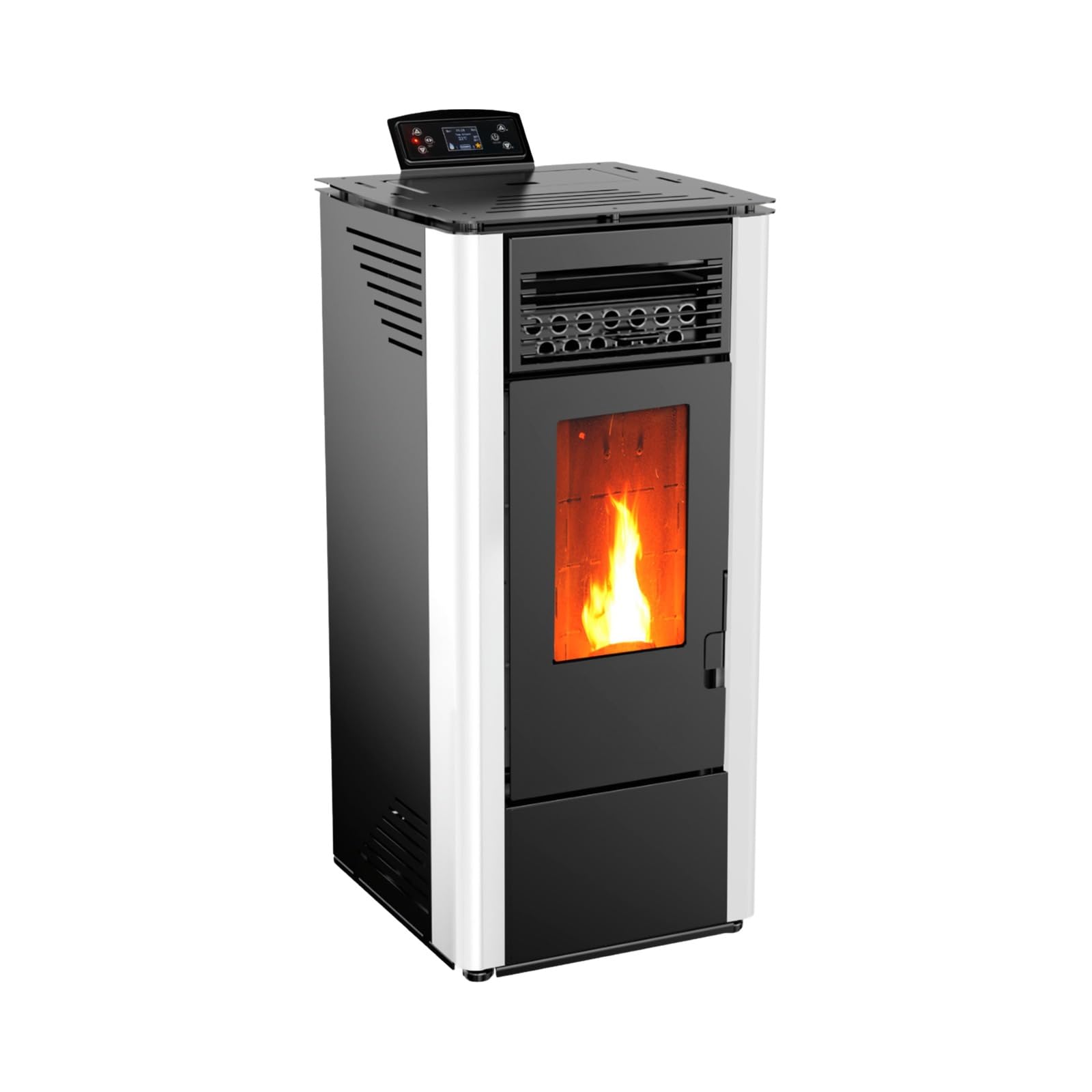 EIDER BIOMASA Estufa de Pellets KING 10 – 9,89 kW – Rendimiento 92% – Hasta 245 m³ – Tolva 15 kg – Programable WiFi – Encendido Rápido – Clase A+
