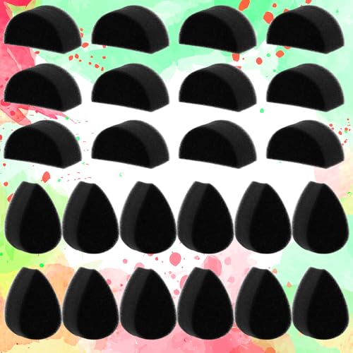 HJZHII 24PCS Face Paint Sponges, Professional Black Petal Semicircular Faces Sponges High Density Painting Spong for Adults Art Work Body Painting Makeup